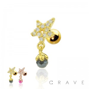 MINI STONE DANGLED STAR CZ PAVED 316L SURGICAL STEEL CARTILAGE BARBELL