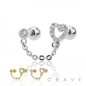 HEART CHAIN LINK 316L SURGICAL STEEL CARTILAGE BARBELL