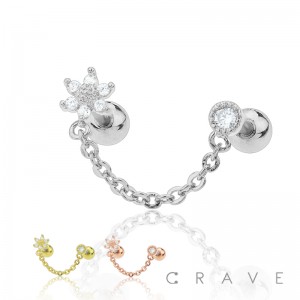 SMALL FLOWER CHAIN LINK 316L SURGICAL STEEL CARTILAGE BARBELL