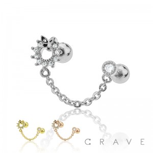 BUTTERFLY ON JEWEL CHAIN LINK 316L SURGICAL STEEL CARTILAGE BARBELL