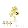 CZ PAVED FLOWER WITH DANGLE 316L SURGICAL STEEL CARTILAGE BARBELL