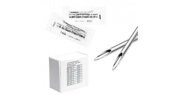 100 PCS TRI-BEVELED MEDICAL GRADE STERILE BODY PIERCING NEEDLES