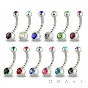 10MM LENGTH BASIC 316L SURGICAL STEEL DOUBLE GEM NAVEL RING (4MM X 6MM)