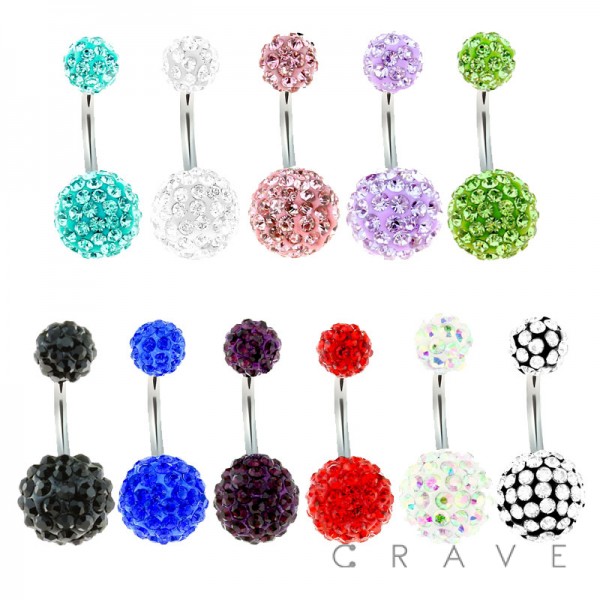 316L SURGICAL STEEL FERIDO PAVED BALL NAVEL RING