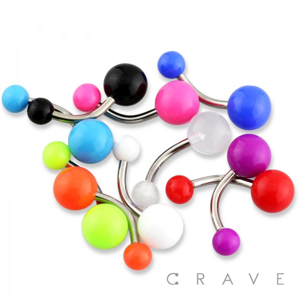 316L SURGICAL STEEL BELLY RING WITH PLAIN UV SOLID COLOR ACRYLIC BALL
