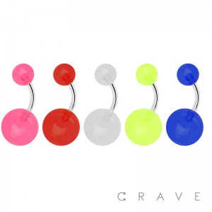 316L SURGICAL STEEL NAVEL RING WITH GLOW IN THE DARK ACRYLIC BALL