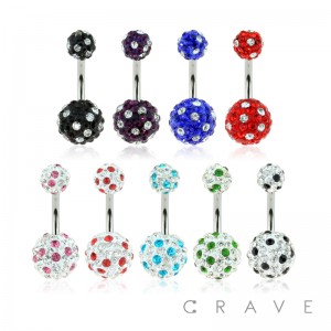 CRYSTAL PAVED FERIDO BALL 316L SURGICAL STEEL NAVEL RING