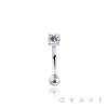 INTERNALLY THREADED 316L SURGICAL STEEL EYEBROW RING - PRONG SET ROUND CZ WITH BALL END