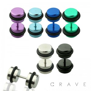 PVD PLATED OVER 316L SURGICAL STEEL FAKE PLUG WITH O-RINGS