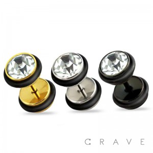 BASIC GEM EMBEDDED 316L SURGICAL STEEL FAKE PLUG WITH O-RINGS