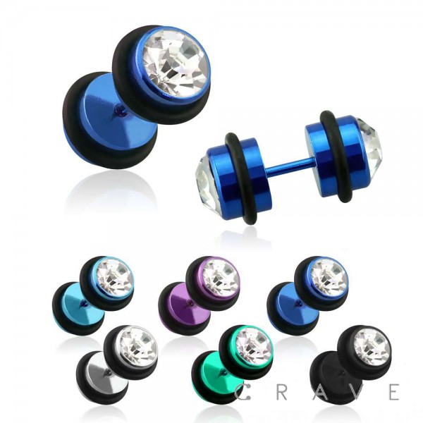 DOUBLE SIDE EMBEDDED GEM 316L SURGICAL STEEL FAKE PLUG WITH O-RINGS