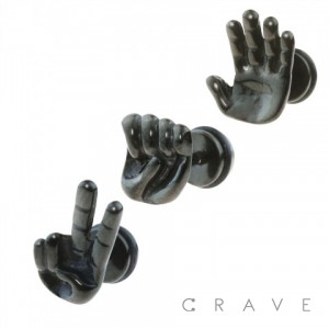 BLACK IP PLATED OVER 316L SURGICAL STEEL FAKE PLUG WITH ROSHAMBO