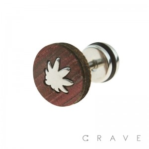 316L SURGICAL STEEL FAKE PLUG W/ MARIJUANA LOGO