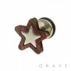 316L SURGICAL STEEL FAKE PLUG W/ INLAY WOODEN STAR