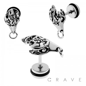 316L SURGICAL STEEL FAKE PLUG W/ BIRD SKULL