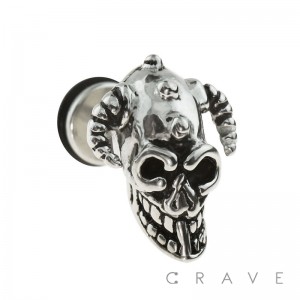 316L SURGICAL STEEL FAKE PLUG W/ DEMONIC SKULL