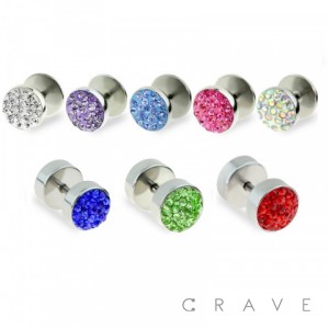 316L SURGICAL STEEL CONVEX DOME FAKE PLUG W/ MULTI CZ GEM