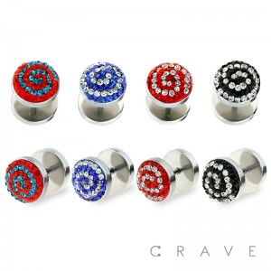 316L SURGICAL STEEL CONVEX SWIRL FAKE PLUG W/ MULTI CZ