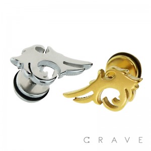 316L SURGICAL STEEL FAKE PLUG W/ TRIBAL WING