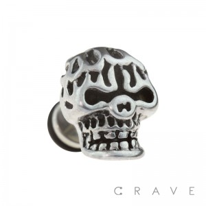 316L SURGICAL STEEL FAKE PLUG W/ TRIBAL SKULL