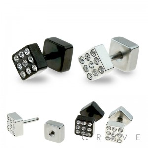 316L SURGICAL STEEL FAKE PLUG W/ SQUARE CZ MULTI GEM