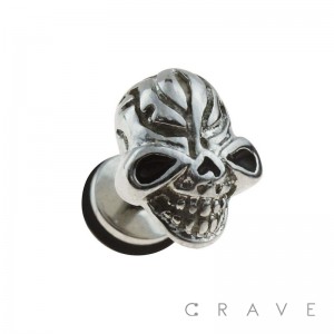 316L SURGICAL STEEL FAKE PLUG W/ SMILEY SKULL