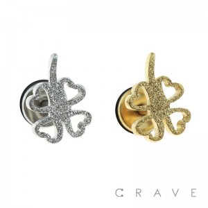 316L SURGICAL STEEL FAKE PLUG W/ SANDBLAST CLOVER