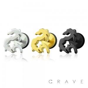 BLACK PVD SURGICAL STEEL TRIBAL DRAGON FAKE PLUG