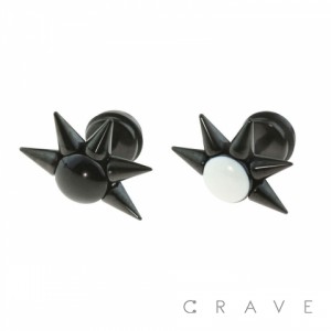 BLACK PVD SURGICAL STEEL FAKE PLUG W/ FUNKY SPIKE BALL