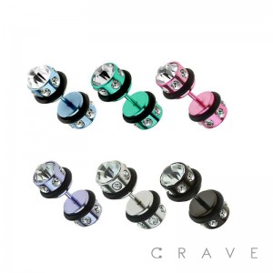 DOUBLE SIDE ROUND CENTER GEM 316L SURGICAL STEEL FAKE PLUG