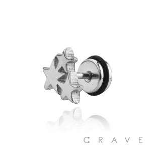 316L SURGICAL STEEL FAKE PLUG W/ TRIPLE STAR