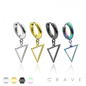 PAIR OF 316L STAINLESS STEEL HUGGIE/HOOP EARRINGS WITH TRIANGLE DANGLE