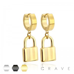 PAIR OF STAINLESS STEEL HUGGIE/HOOP EARRINGS WITH LOCKS