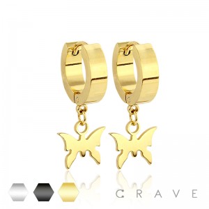 PAIR OF STAINLESS STEEL HUGGIE/HOOP EARRINGS WITH BUTTERFLY	