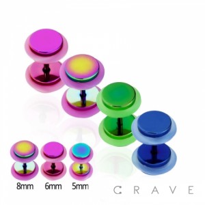 TITANIUM IP OVER 316L SURGICAL STEEL FAKE PLUG WITH O-RINGS COLORS