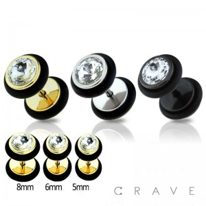 GEM EMBEDDED TITANIUM IP OVER 316L SURGICAL STEEL FAKE PLUG WITH O-RINGS