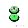 GEM EMBEDDED NEON COLORED ACRYLIC FAUX PLUG WITH O-RINGS