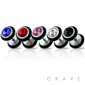 GEM EMBEDDED 316L SURGICAL STEEL FAKE PLUG WITH O-RINGS