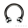 BLACK PVD PLATED OVER 316L SURGICAL STAINLESS STEEL HORSESHOE WITH MULTI GEMMED BALLS