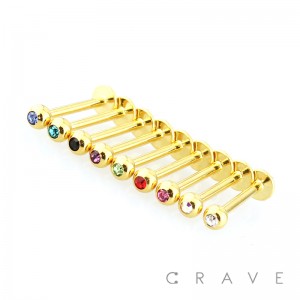 GOLD PLATED OVER 316L SURGICAL STEEL LABRET/MONROE WITH PRESS FIT GEM BALL SET (external thread)