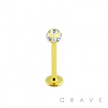 GOLD TITANIUM IP OVER 316L SURGICAL STEEL LABRET/MONROE WITH MULTI GEM BALL