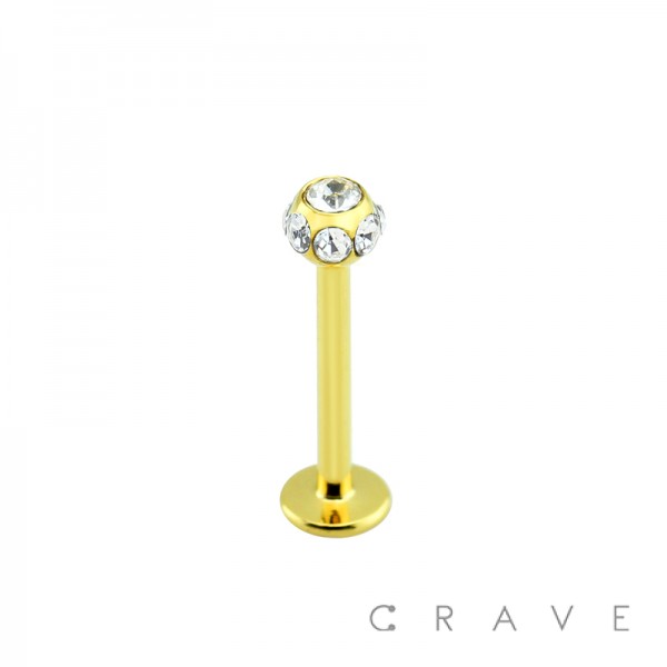 GOLD TITANIUM IP OVER 316L SURGICAL STEEL LABRET/MONROE WITH MULTI GEM BALL