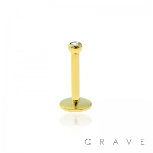 GOLD IP OVER 316L SURGICAL STEEL INTERNALLY THREADED PRESS FIT GEM LABRETS/MONROES SET