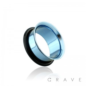 LIGHT BLUE PVD PLATED OVER 316L SURGICAL STEEL SINGLE FLARED TUNNEL PLUG