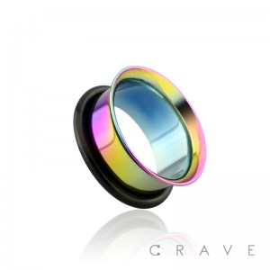 RAINBOW PVD PLATED OVER 316L SURGICAL STEEL SINGLE FLARED TUNNEL PLUG