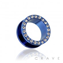 BLUE PVD PLATED GEM PAVED RIM 316L SURGICAL STEEL SCREW FIT TUNNEL
