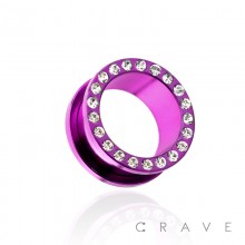 PURPLE PVD PLATED GEM PAVED RIM 316L SURGICAL STEEL SCREW FIT TUNNEL