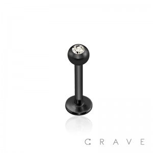 BLACK PVD PLATED OVER 316L SURGICAL STEEL LABRET/MONROE WITH 3MM CLEAR GEM SET