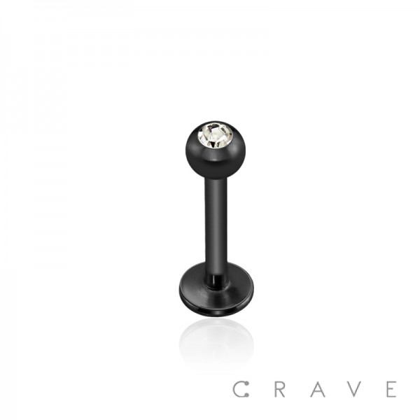 BLACK PVD PLATED OVER 316L SURGICAL STEEL LABRET/MONROE WITH 3MM PRESS FIT CLEAR GEM