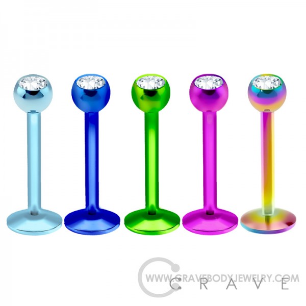 ELECTROPLATING OVER 316L SURGICAL STEEL LABRET WITH CLEAR GEM BALL SET